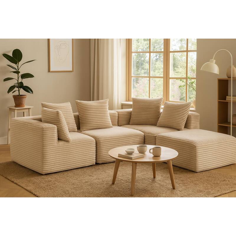 Modular Corduroy Fabric Compressed Sofa:Magic Cube Sofa - Beige