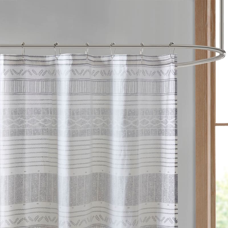 Cotton Stripe Printed Shower Curtain with Tassel