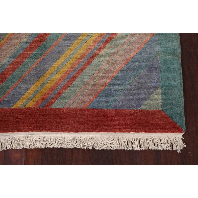 Striped Vegetable Dye Nepalese Wool Area Rug Hand-knotted Foyer Carpet - 5'0" x 8'5"