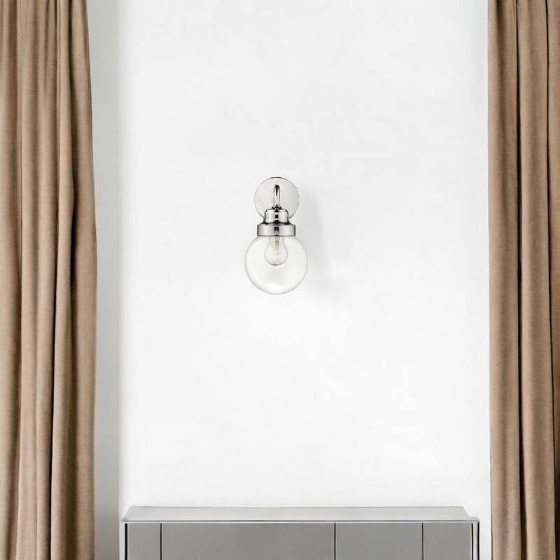Modern Silver Wall Sconce with Clear Globe Shade and LED Compatible Steel Fixture Damp Rated - 11"H x 6"W x 7"D