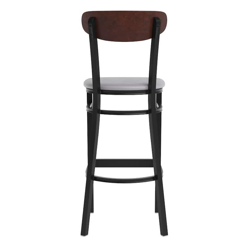 Commercial Metal Barstool with Wood Seat and Boomerang Back
