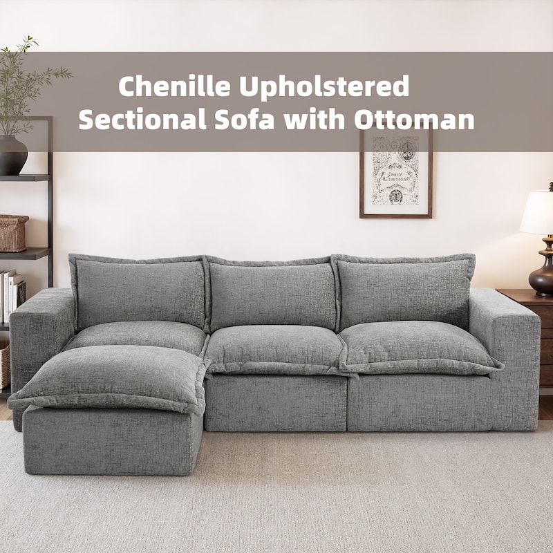 Comfy Cloud Chenille Upholstered Sectional Sofa with Pillow-Top Cushion