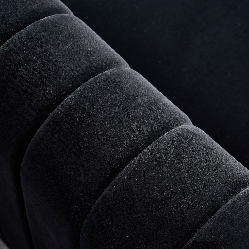 84.25''W Contemporary Black Velvet Sofa Couch for Living Room