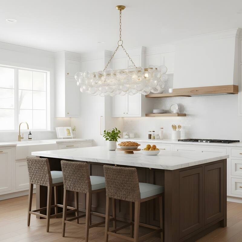 Gold Bubble Ball Chandelier, LED Pendant Light with Glass Globes