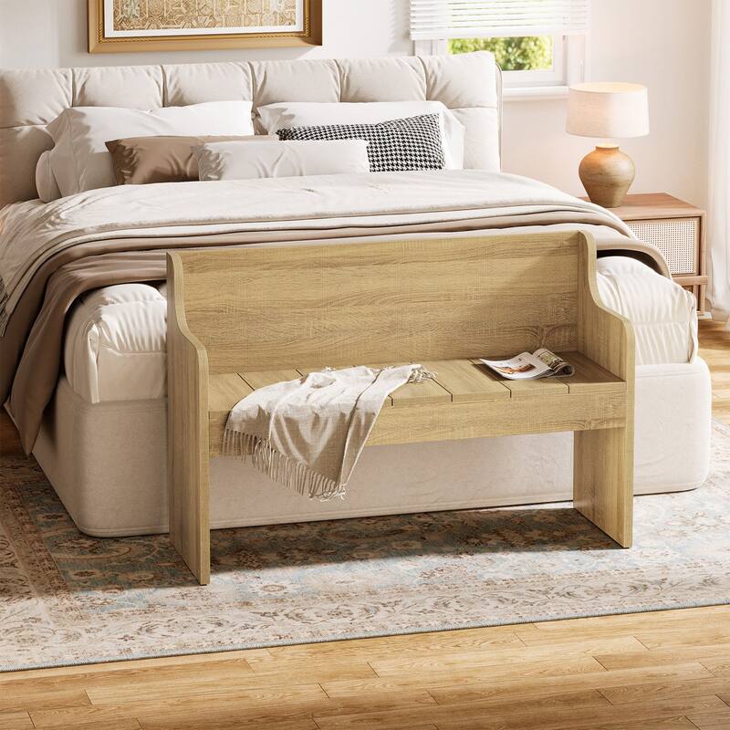 Entryway Bench with Back, 43.3" Farmhouse Wooden Bench