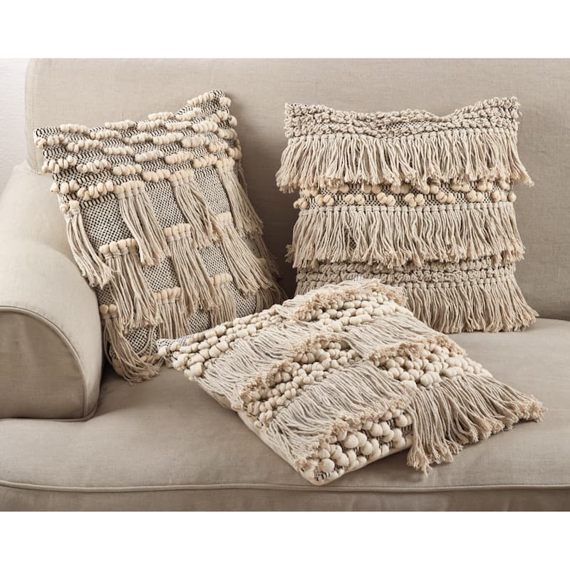 Moroccan Wedding Blanket Style Fringe Cotton Throw Pillow