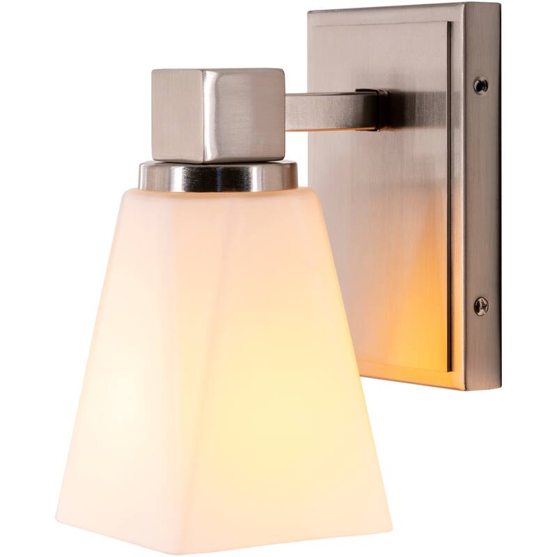 Hadlee Modern Nickle & Frosted Glass Wall Sconce - 8.75"H x 4.25"W x 6"D