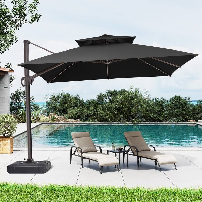 11 x 11 FT Outdoor Patio Cantilever Umbrella with Crank and 360 Degrees Rotation