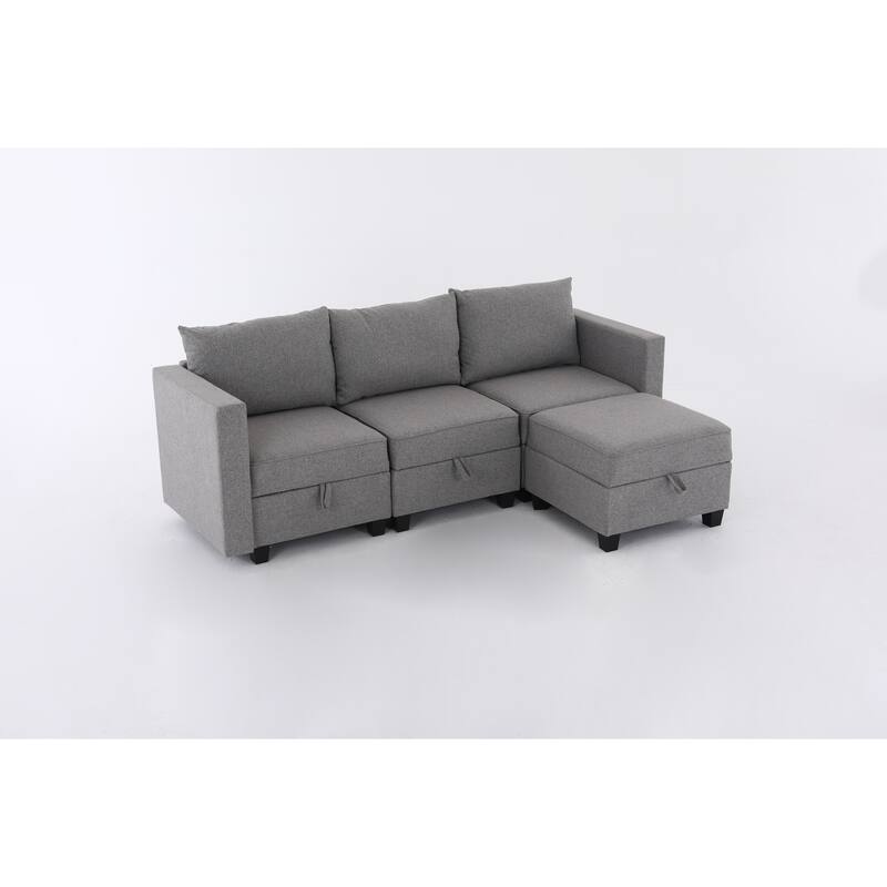 Small Modular L Shaped 3 Seater Convertible Sectional Sofa with Dark Grey Burlap