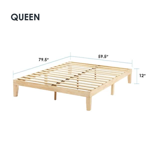 dimension image slide 9 of 34, 12" Classic Solid Wood Platform Bed Frame