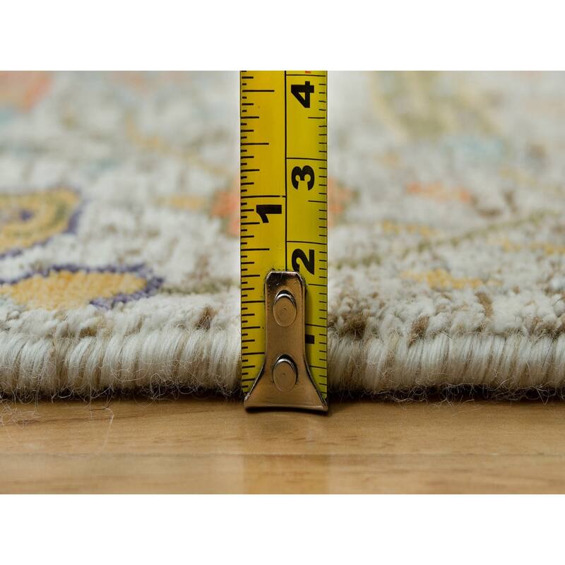 Shahbanu Rugs Manchester Tan, Hand Knotted Sickle Leaf Design, Silk With Textured Wool, Soft