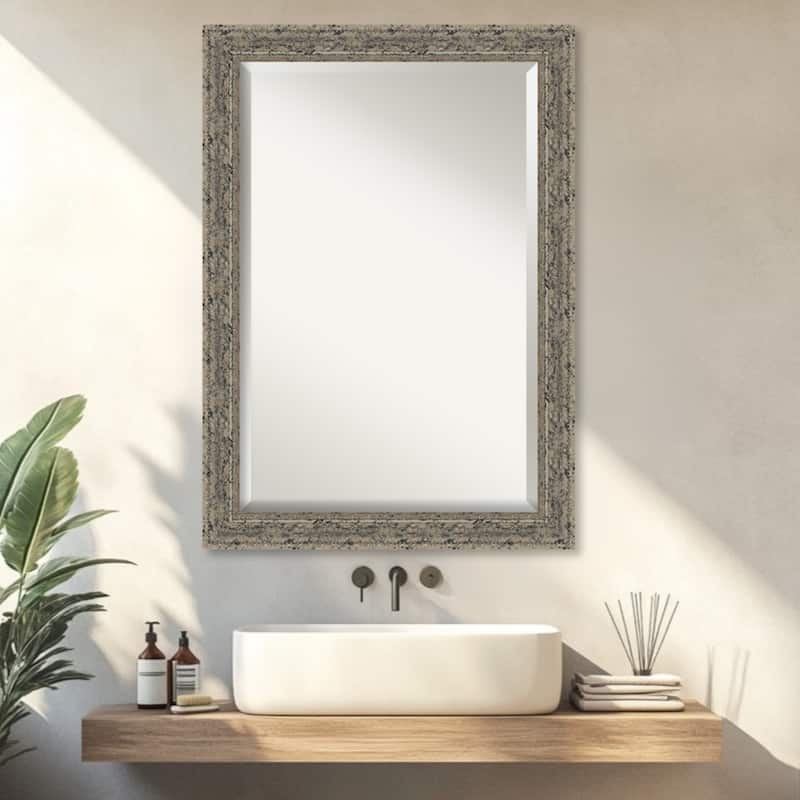 Attic Aged Beveled Wood Framed Bathroom Vanity Wall Mirror