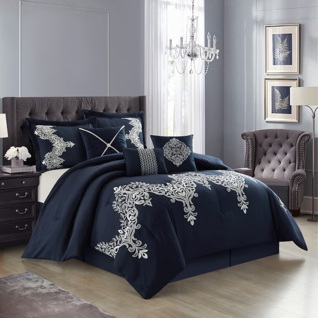 Nanshing Lacy 7 Piece Damask Embroidery Comforter Set
