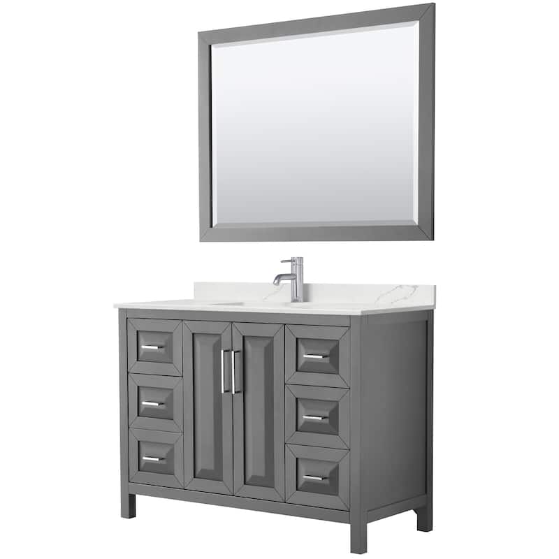 Wyndham Collection WCV252548S-QTZ-UNSM46 Daria 48" Free Standing - Dark Gray / Giotto Quartz Top / Polished Chrome