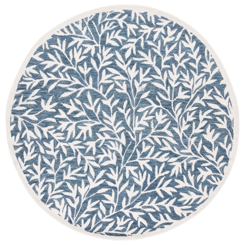 SAFAVIEH Handmade Jardin Mariegret Wool Rug - 6' Round - Blue/Ivory