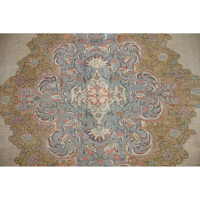 Hand Knotted Oriental 100% Wool Carpet Traditional Medallion Beige & Ivories Tabriz Area Rug - 10' 6'' X 7' 11''