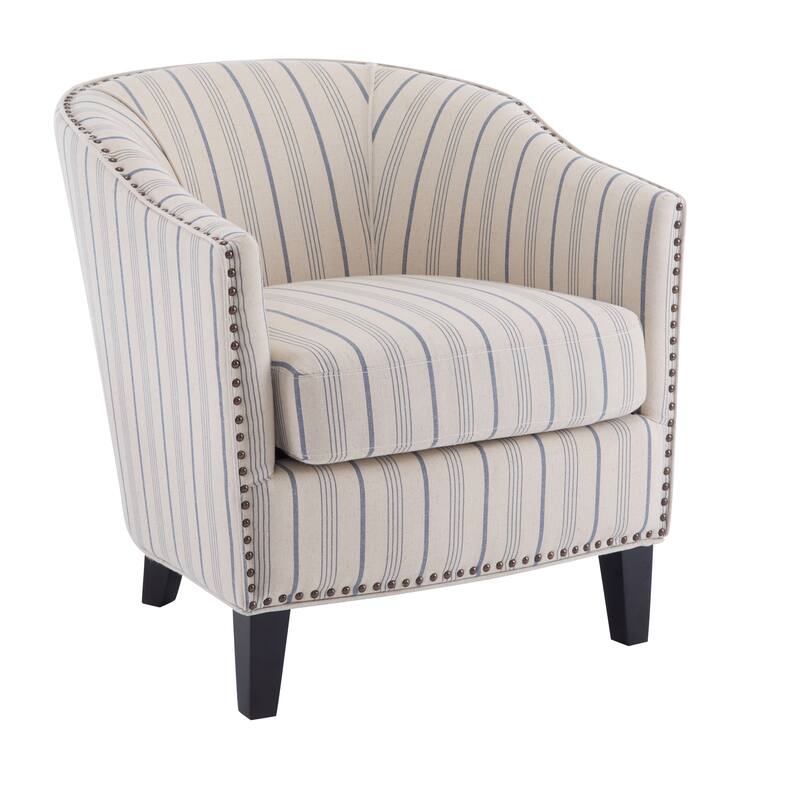 Striped Fabric Barrel Chair with Solid Wood Legs