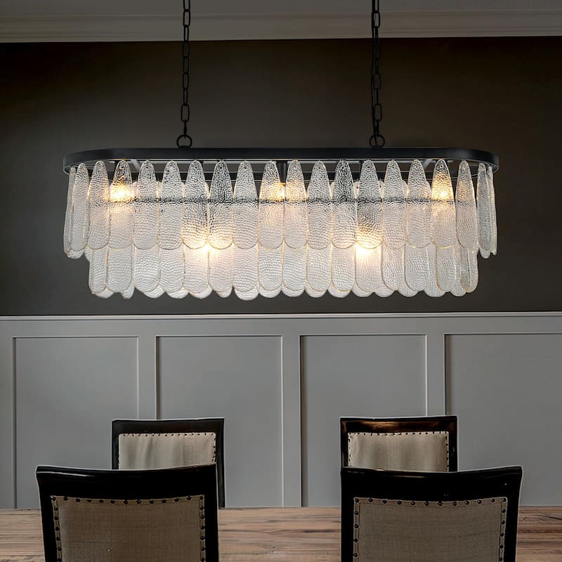 5/6-Light Vintage Textured Glass Chandelier Matte Black Rustic Art Glass Hanging Light