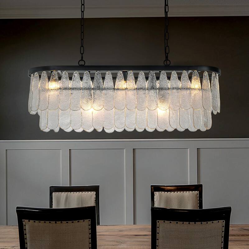 Vintage Textured Glass Chandelier Matte Black Rustic Art Glass Hanging Light