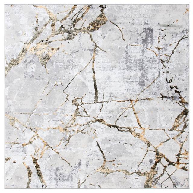 SAFAVIEH Amelia Fietje Modern Abstract Distressed Rug - 6'7" Square - Grey/Gold