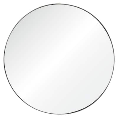 48" Silver Finished Metal Framed Beveled Round Wall Mirror