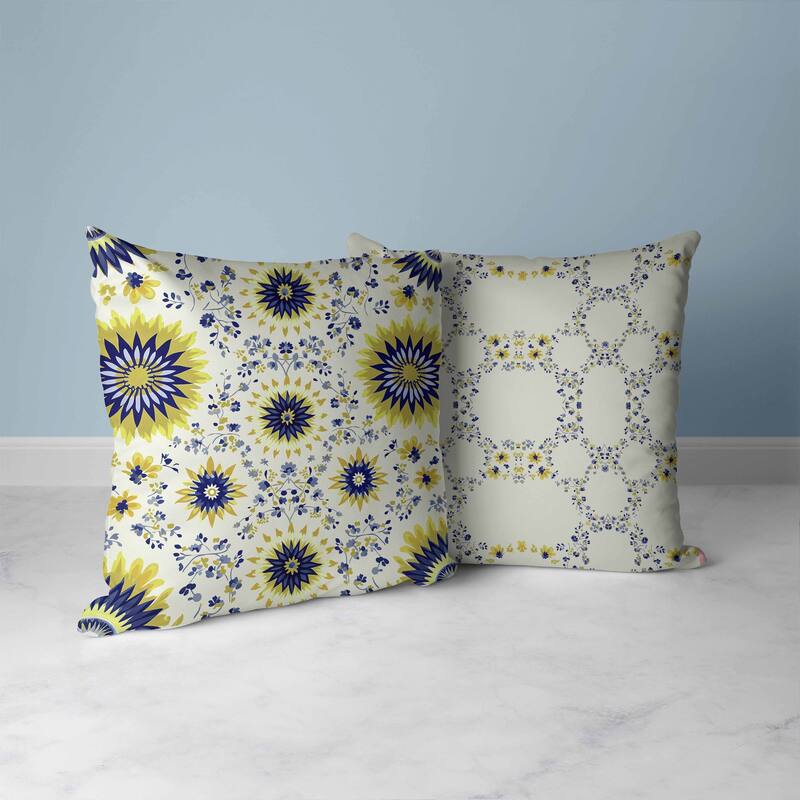 Delightful Dandelions Faux Suede Reversible Throw Pillow Indigo and Olive