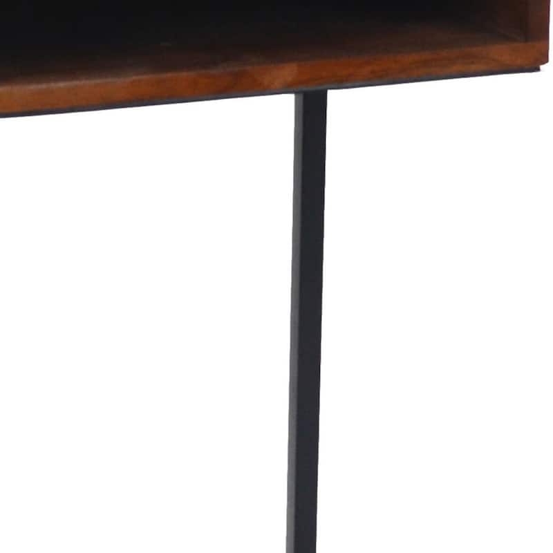 Natural Wood Square End Table with Frame Base for Living Room - 14” x 14” x 24” (D x W x H)