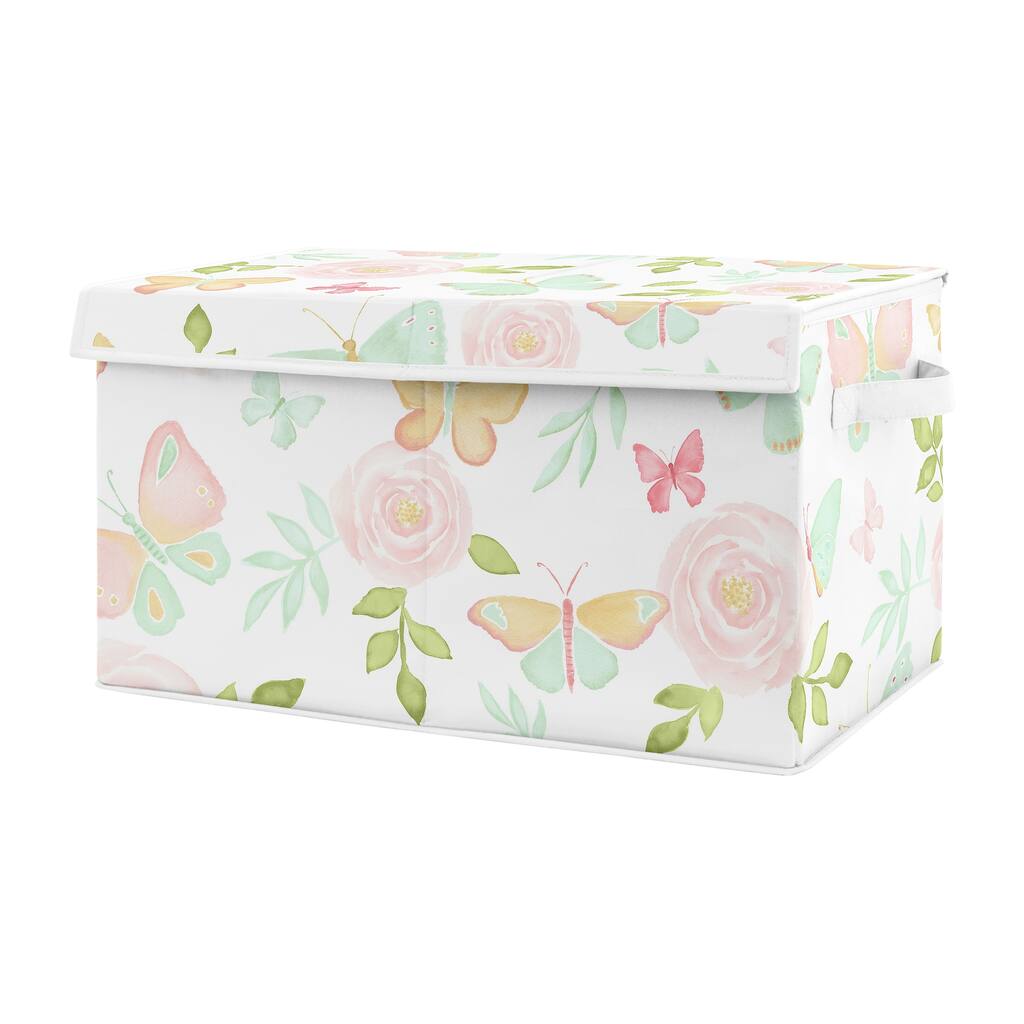 Butterfly Floral Rose Girl Kids Fabric Toy Bin Storage - Blush Pink Mint White Shabby Chic Watercolor Boho Butterflies Garden