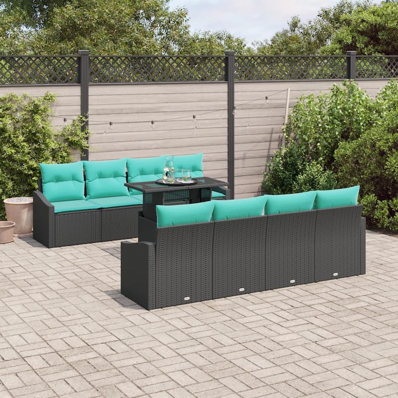 vidaXL 9 Piece Garden Sofa Set with Cushions - 91.7×24.4×27.2 - Black
