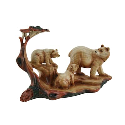 Mother Bear And Cubs Carved Wood Look Resin Statue - 5.5 X 8.5 X 3 inches