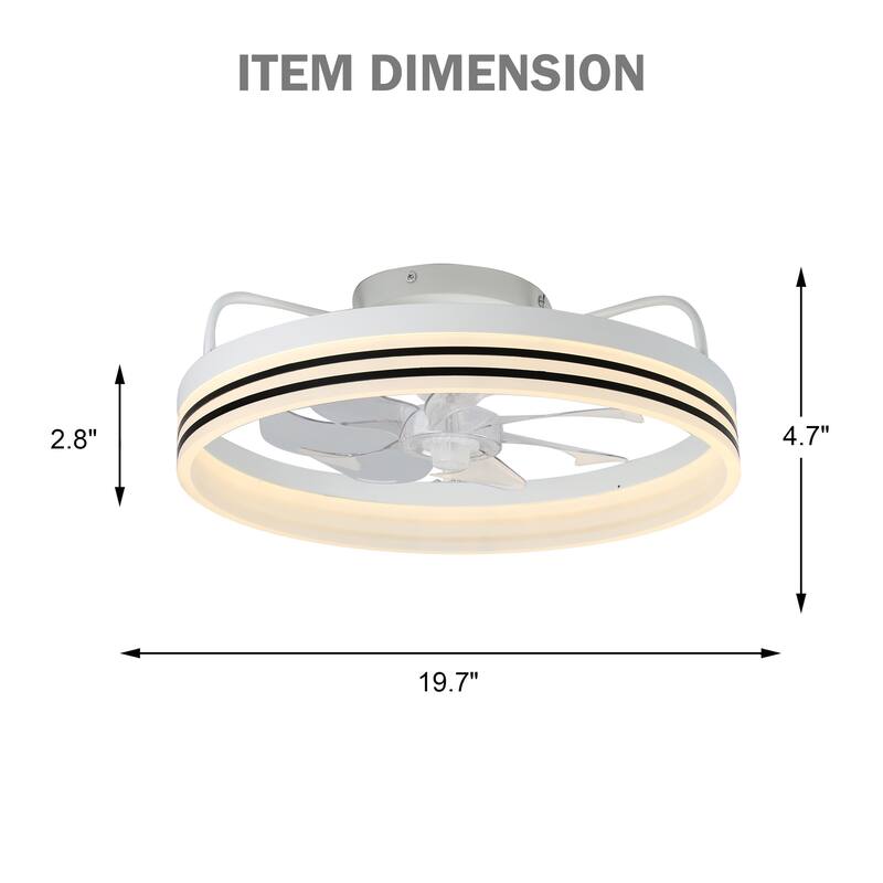 20" Oaks Aura Bladeless Smart App Remote Control Low Profile 6-Speed Ceiling Fan DC Motor Flush Mount Dimmable Lighting