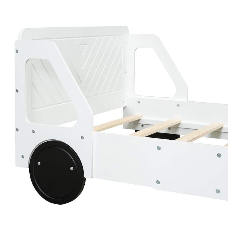Twin Size White Wood Car-shaped Low Platform Bed