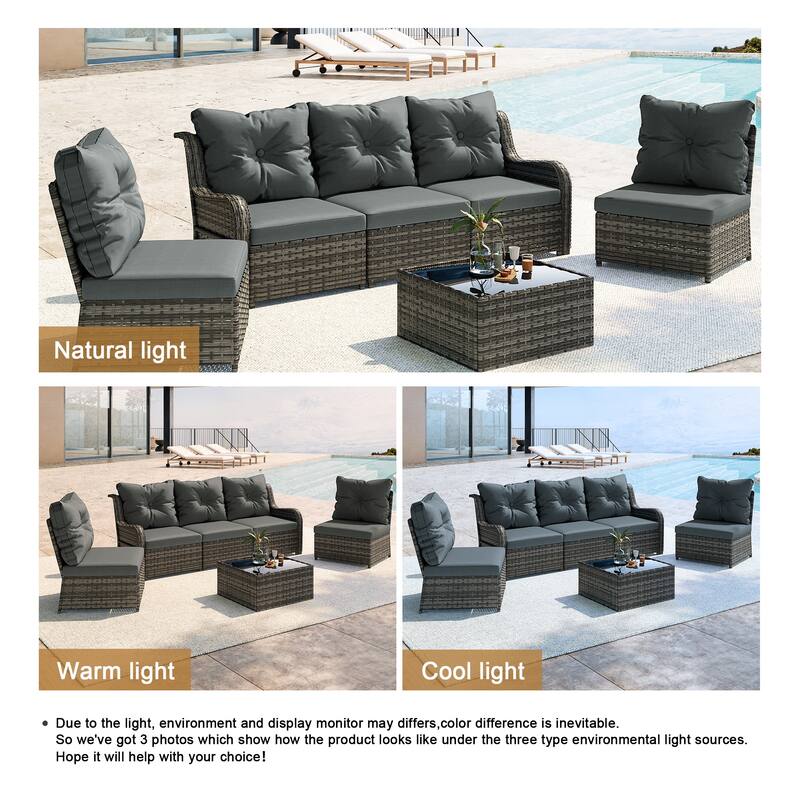 5-Person Outdoor Wicker Patio Conversation Sets with Table and Cushion