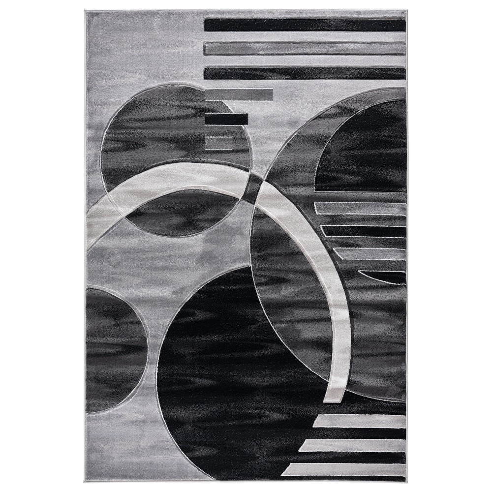 Orelsi Grey/Black Polyester Area Rug