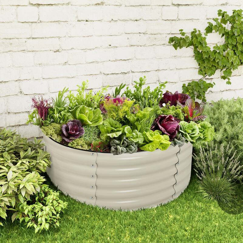 Aoodor Metal Raised Garden Bed - 42''(L) x 24''(W) x 17''(H) - Outdoor Garden Planter Box- Beige (Set of 2)