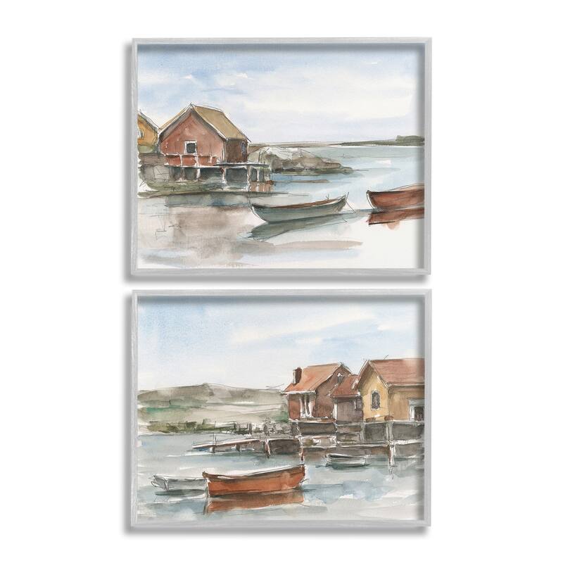 Stupell Coastal Shack Landscape Framed Giclee Art Design By Ethan Harper (Set of 2)