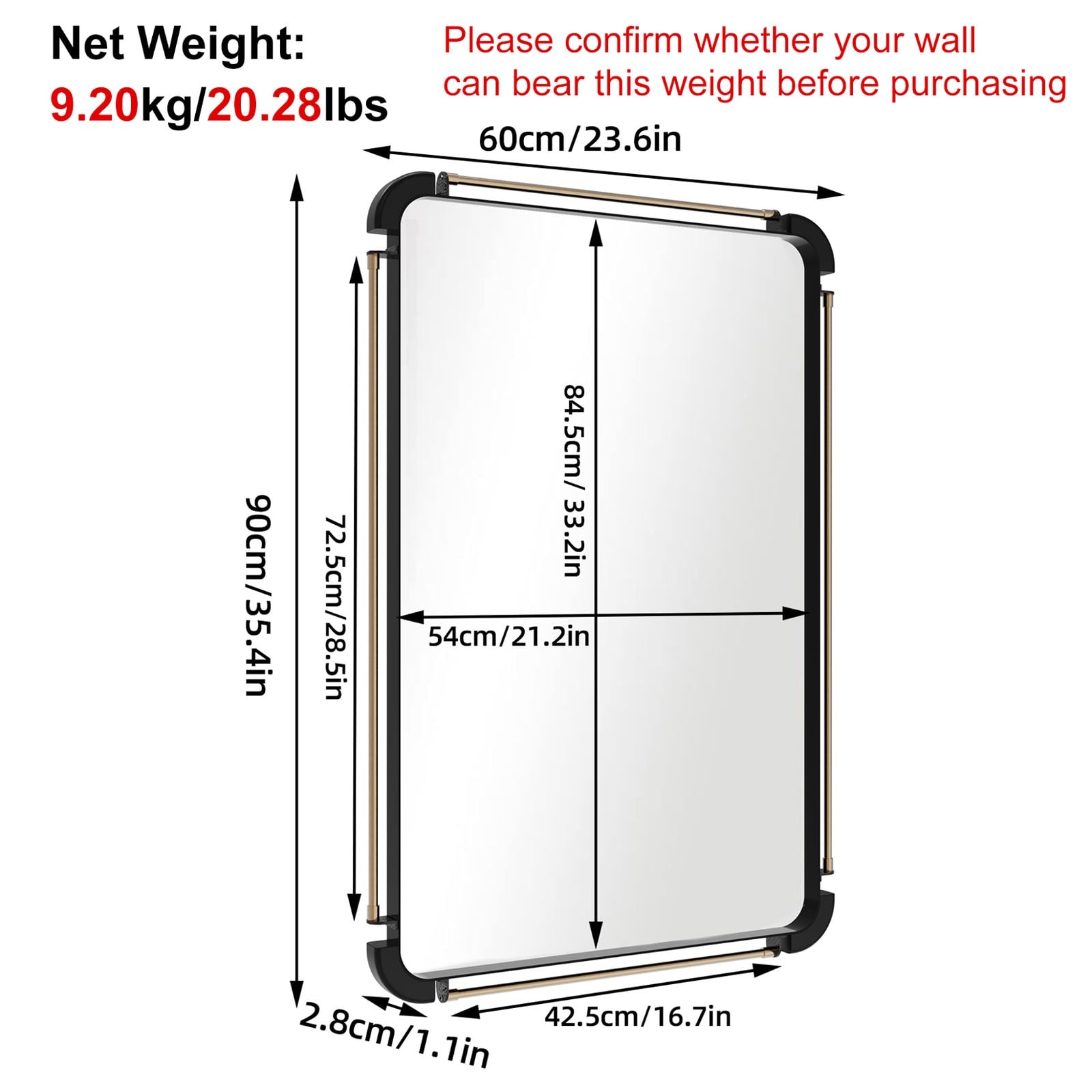 Industrial Black/ Bronze Metal Floating Wall Mirror