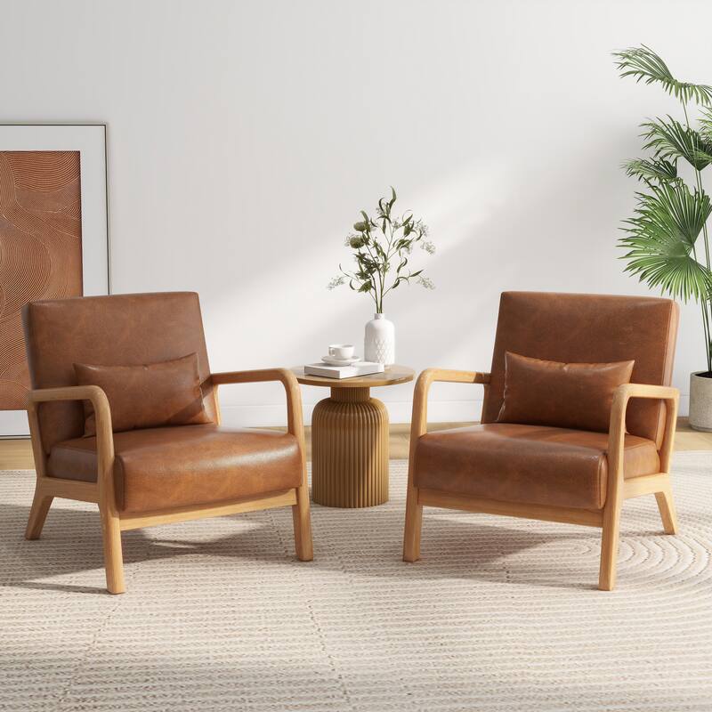 Briston 2 Set Mid Century Modern Wood Accent Chairs with pillow