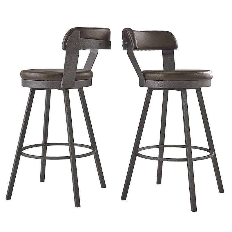 Harley Faux Leather Graphite Grey Metal Swivel Stools (Set of 2) by iNSPIRE Q Modern - Brown - Counter Height