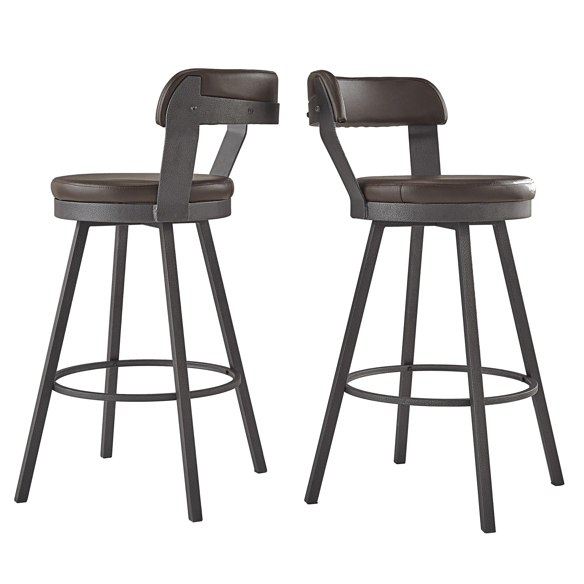 Harley Faux Leather Graphite Grey Metal Swivel Stools Set of 2