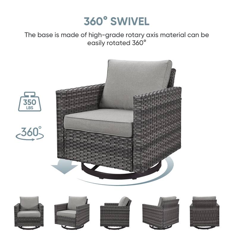 Pocassy 7-Piece Patio Sofa Swivel Chair Ottoman with Fire Table