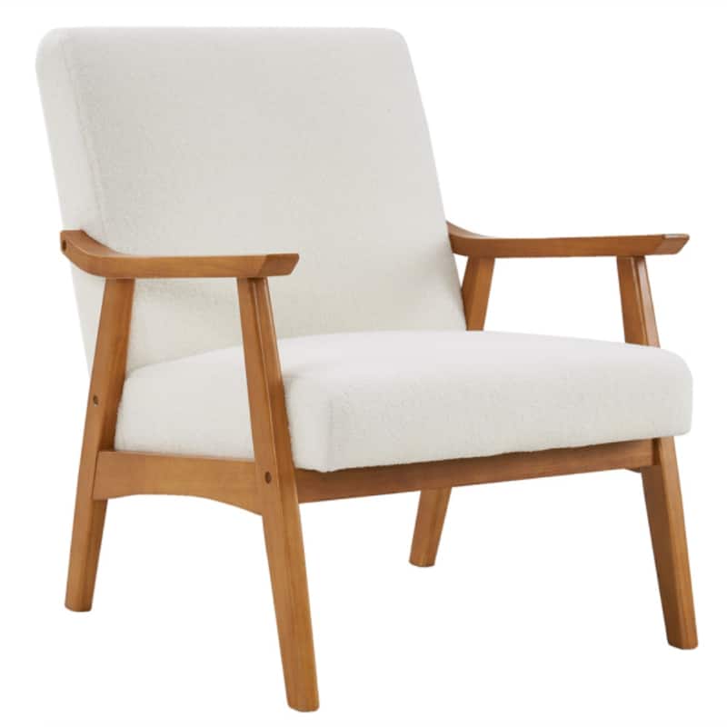 Solid Wood Armrest Teddy Velvet Simple Single Indoor Lounge Chair Backrest Creamy-White - 27.56" x 31.89" x 33.07"