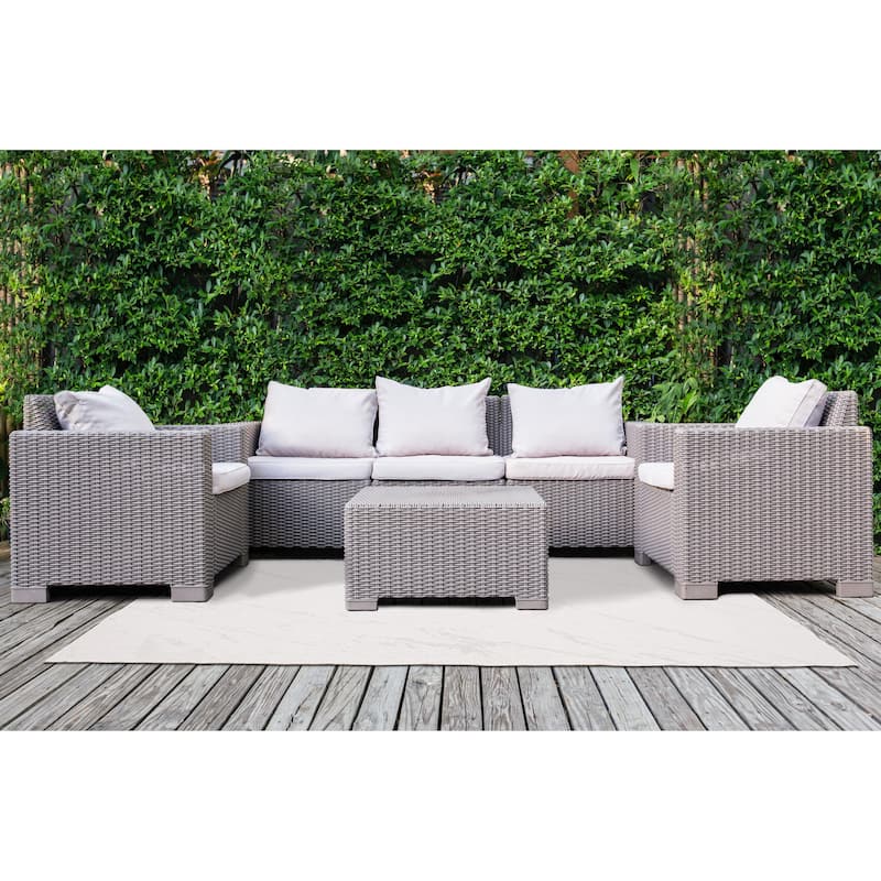 Brooke Collection - Cream Grey Reversible Marble Swirl Indoor/Outdoor Area Rug