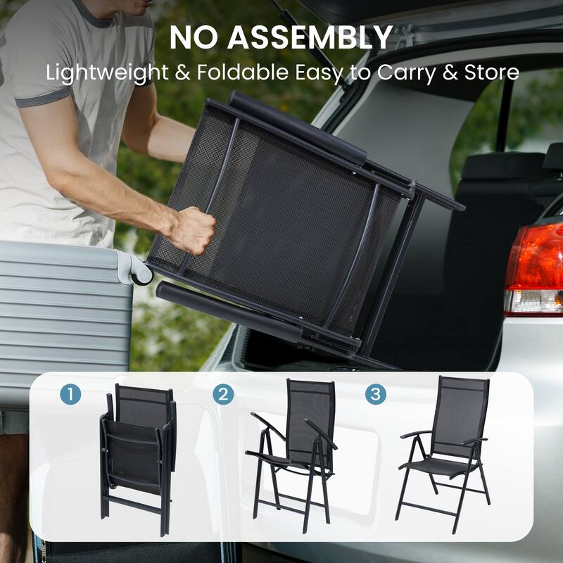 2/4/6-piece Folding Patio Chair Set Outdoor Adjustable Dining Chairs