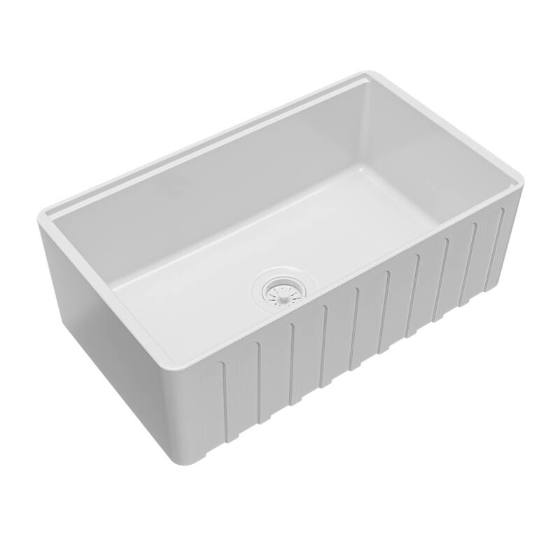 Karran 30" Single Bowl Workstation Fireclay Kitchen Sink with Reversible Fluted Apron Front