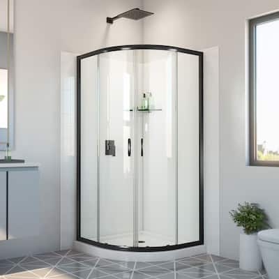 DreamLine Prime 33 in. x 33 in. x 78 3/4 in. H Shower Enclosure, Base, and White Wall Kit in Satin Black and Clear Glass