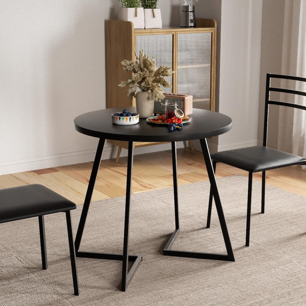 Javlergo 31.5" Round Dining Table Modern Small Kitchen Table with Butterfly X-Base Compact MDF Top for 2-4 People Accent Table