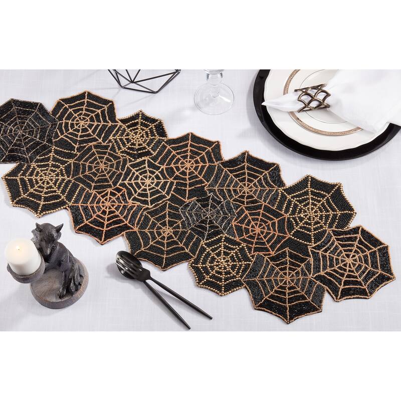 Elegant Beaded Spiderweb Table Runner - 12"x36"