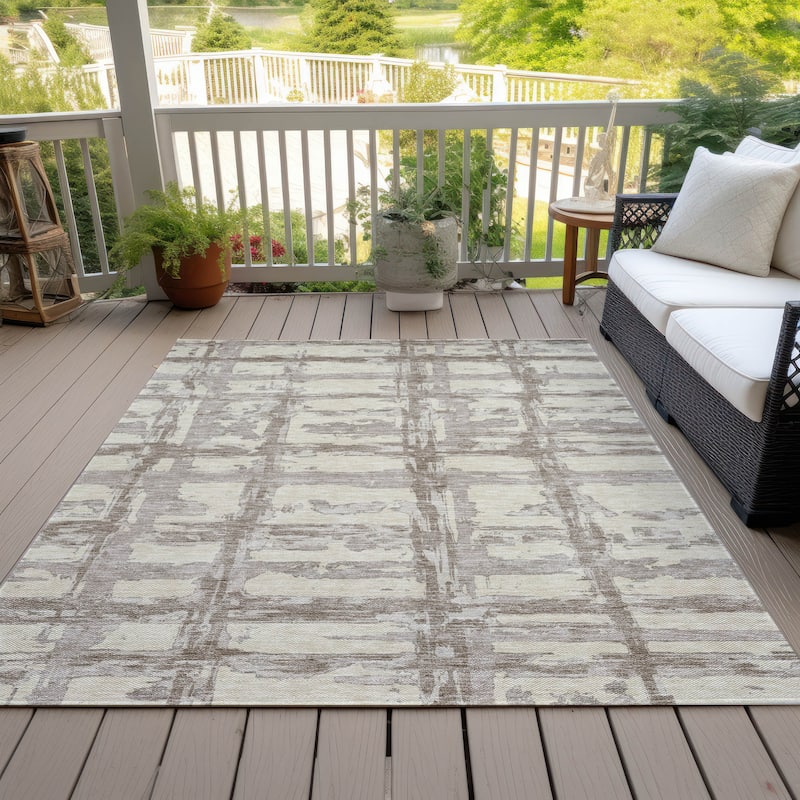 Machine Washable Indoor/ Outdoor Chantille Contemporary Abstract Rug - Beige - 2'6" x 3'10"