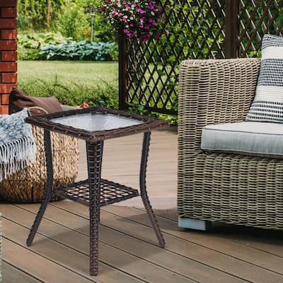 Patio 22 in. Wicker Side Table